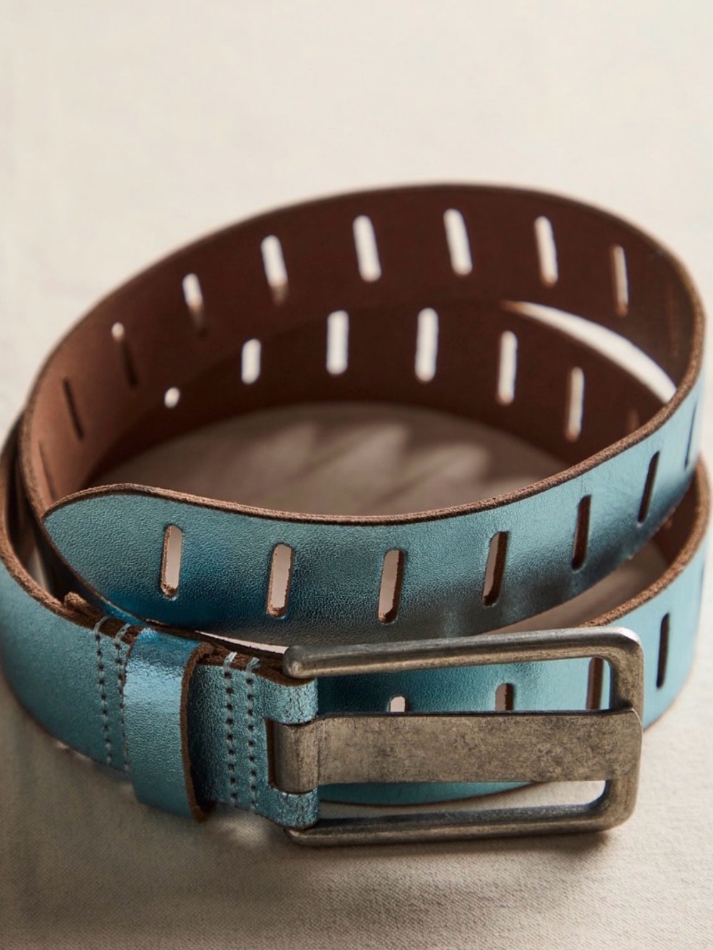 Free People We The Free Icicle Metallic Jona Leather Belt Blue SIZE S/M NWT